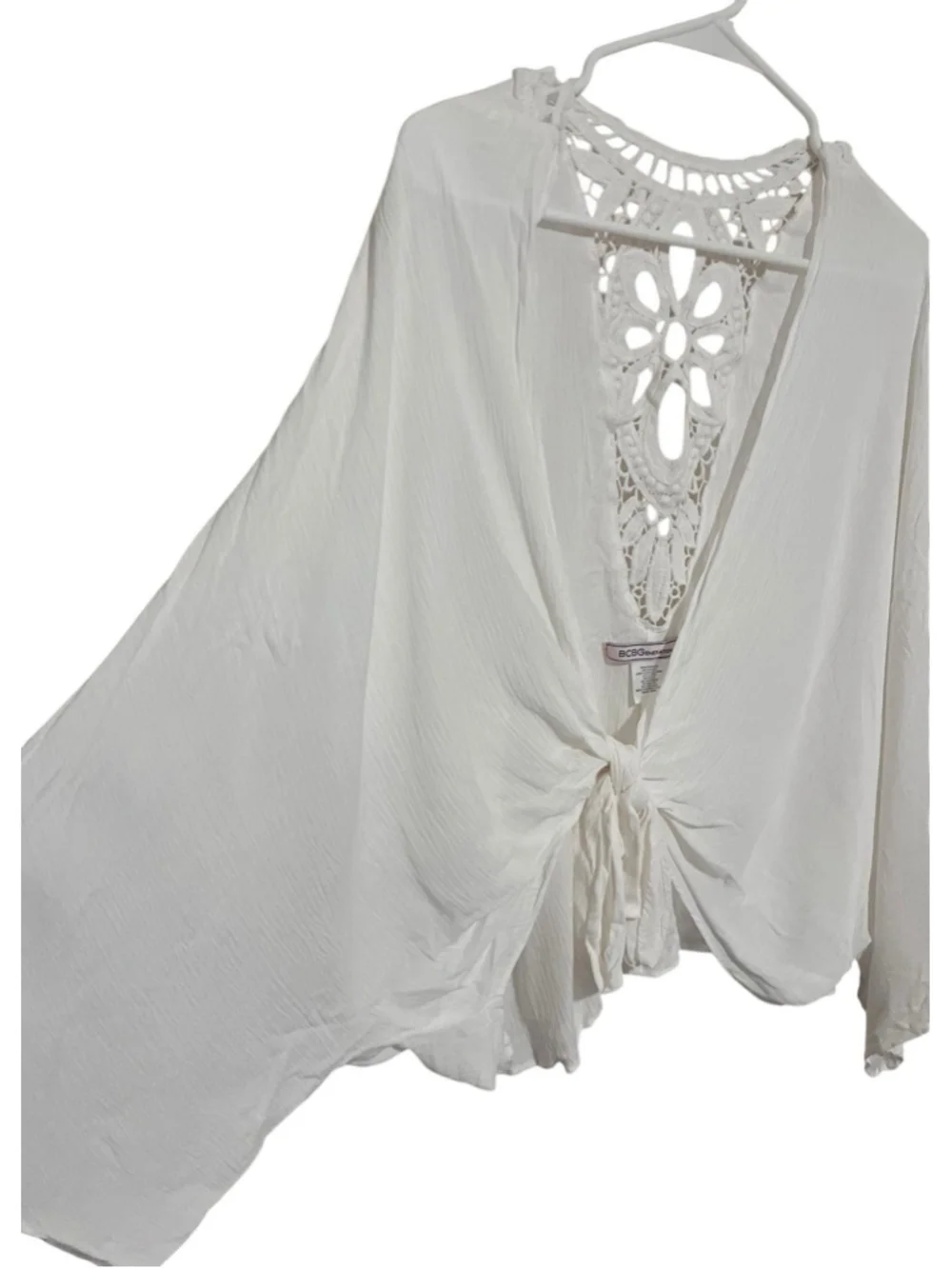 BCBG Generation Lightweight Dolman Kimono Large Wrap Shawl Tie Front Lace Back